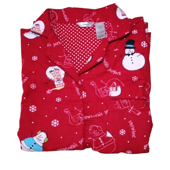 Flannel Holiday (2 Pc) Set PJ'S Lounge Wear, Red With Snowman Design Ladies Sz L - Picture 7 of 9